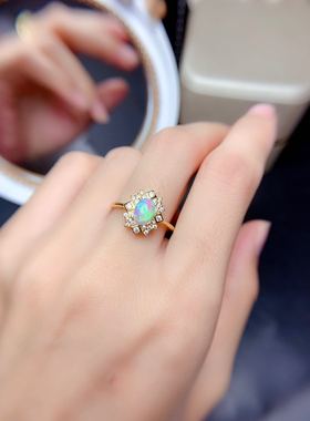 炫彩星空925银镀黄金欧泊戒指