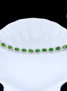 新款特惠天然透辉石银镶嵌手链