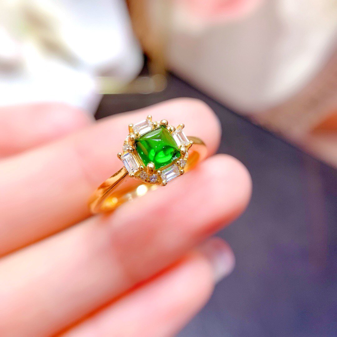 Popular natural sugar tower diopside ring, main stone pillow 5*5mm special opening candy color ring, glass body