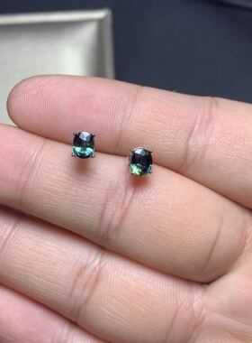 矿区925银百搭简约蓝宝石耳钉