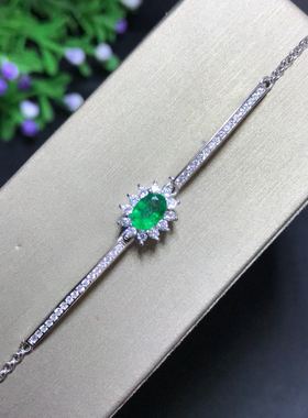 银镶天然祖母绿手链奶奶手镯颜色