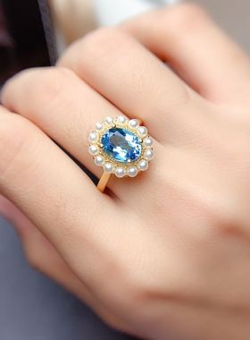 瑞士蓝托帕石精工镶嵌戒指吊坠