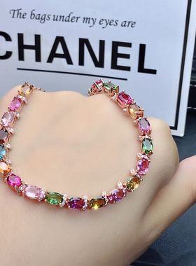 925银镶嵌天然巴西主石碧玺手链