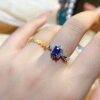 New natural tanzanite ring 925 silver gold plated main stone square 4*6mm fashionable and versatile living ring