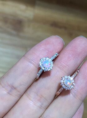 银镶欧泊戒指，石尺寸天然两色