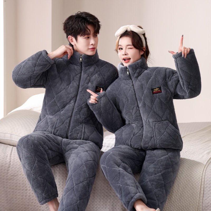 情侣睡衣冬季法兰绒三层加厚夹棉男女珊瑚绒保暖休闲大码套装家居,淘宝优惠券,粉丝福利购,淘宝优惠卷