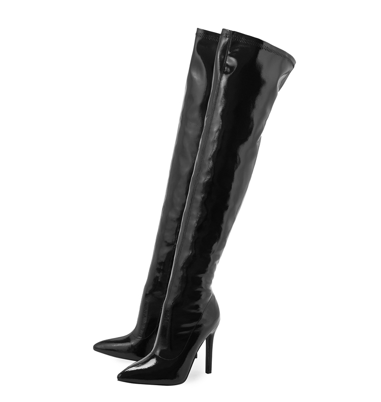 外贸秋冬新款漆皮尖头长靴细高跟大码瘦瘦女靴Lazada Women Boots - 图3