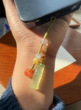 玉髓白玛瑙平安无事牌手机挂件精致吊坠钥匙扣包包挂饰小礼物