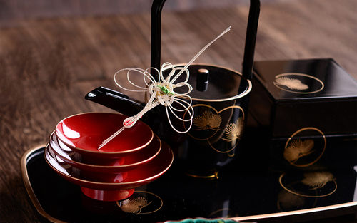 日本制山中漆器光与松描金屠苏酒器树脂漆器分酒器酒壶酒杯套装礼 - 图2