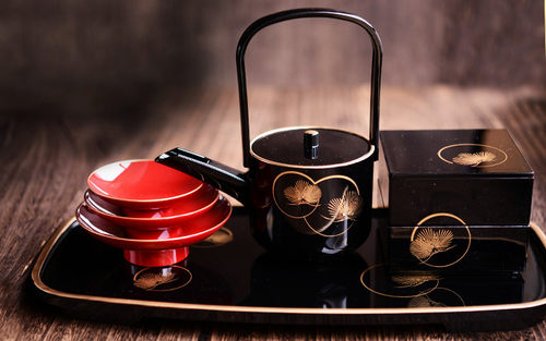 日本制山中漆器光与松描金屠苏酒器树脂漆器分酒器酒壶酒杯套装礼 - 图1