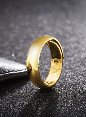 越南沙金戒指情侣男女士久不掉色开口光面铜合金素圈仿黄金戒指