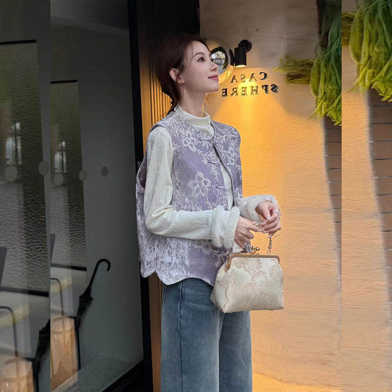 氛围感新中式紫色提花马甲女2026春季巨好看温柔轻奢无袖马夹外套,淘宝优惠券,粉丝福利购,淘宝优惠卷