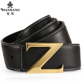 曼邦 Ремень с буквами, кожаные штаны из нержавеющей стали, воловья кожа, из натуральной кожи