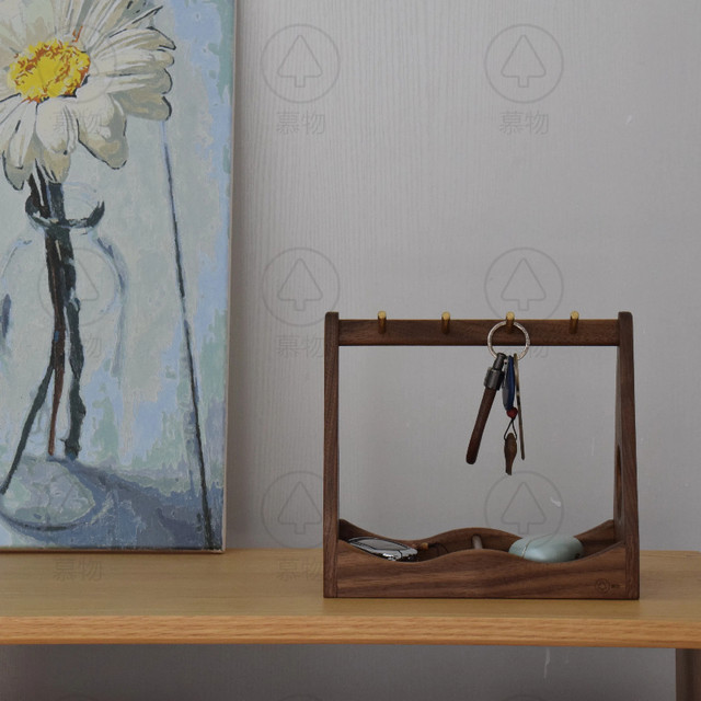 Double-cluster key holder Muwu Pure solid wood black walnut key, bracelet, jewelry storage box storage rack