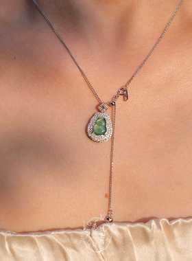 纯银轻奢天然蓝水翡翠葫芦项链