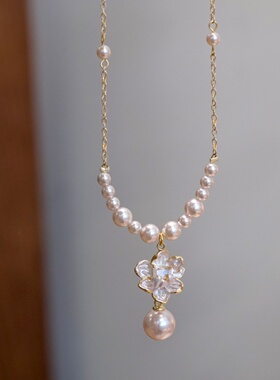 《雾生花》原创温柔优雅超仙珐琅花朵粉紫色珍珠高级感项链锁骨链