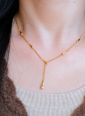 《瑞秋》复古优雅法式金色水滴沙漏吊坠精致高级感项链锁骨毛衣链