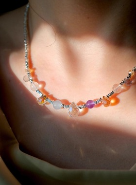 轻奢碎银子水晶托帕石串珠项链