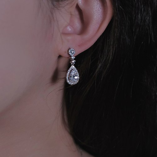 《加冕时刻》精致复古优雅爆闪锆石高级感银色水滴耳钉耳夹耳环女 - 图2