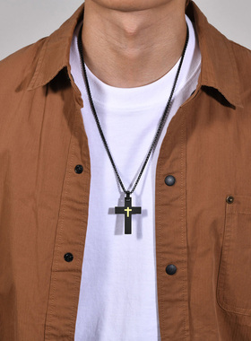 钛钢潮男十字架项链免费刻字