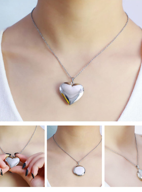 钛钢女款圆牌相盒翻盖项链不掉色