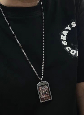 钛钢男士唐卡风彩绘大黑天项链