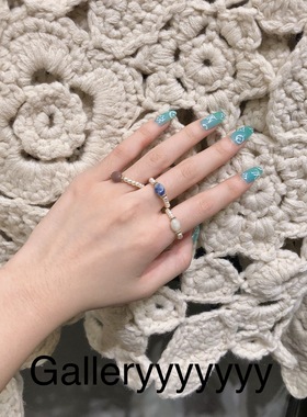 咖啡复古风手工天然石头戒指新款