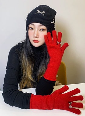 Gallery保暖可触屏蝴蝶结手套女