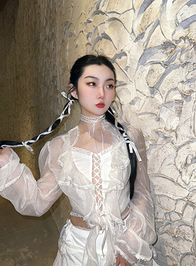 Gallery白色蕾丝绑带禁欲系项圈