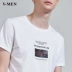 VMEN Weiman Áo thun nam cổ tròn tay ngắn giản dị Cá tính In trắng Cotton Slim Top 920404020 - Áo phông dài Áo phông dài