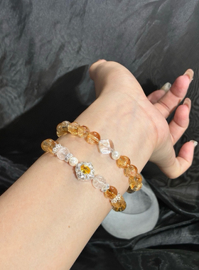 天然黄塔晶白水晶白阿塞手链女款水晶手串大珠子高级感