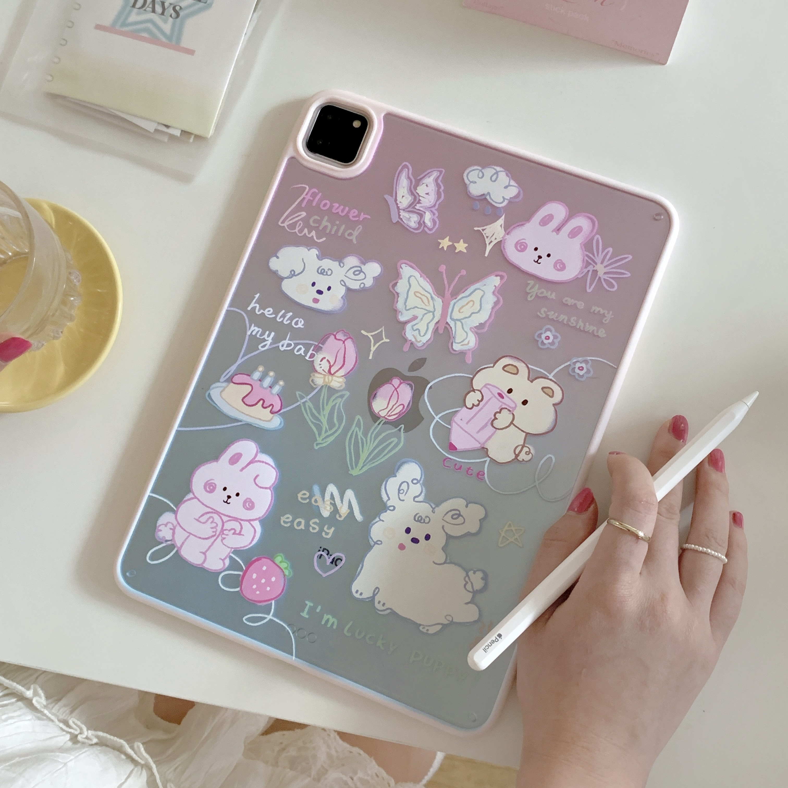 超创意适用无盖ipad11a16保护壳10代亚克力air45全包mini67磁吸笔槽10.2寸小狗兔子pro11/12.9硬壳9.7平板套 - 图2