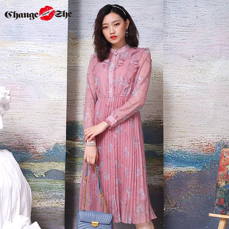 change she千细2020新款气质皱褶裙 changeshe连衣裙