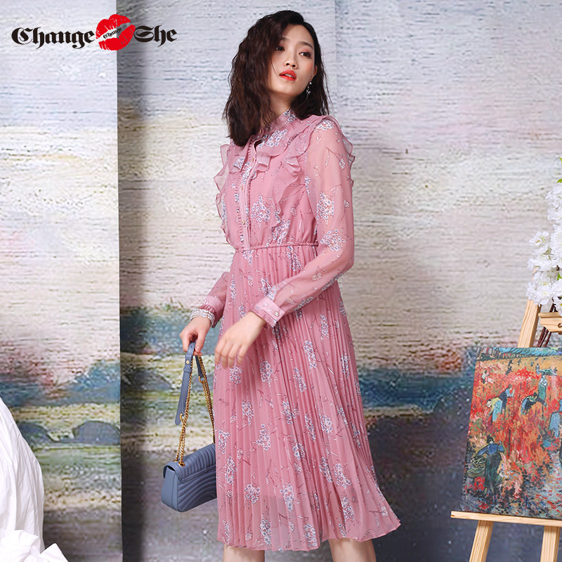 change she千细2020新款气质皱褶裙 changeshe连衣裙