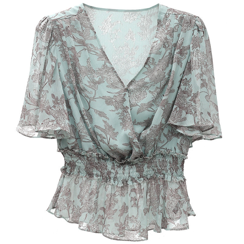 千细change she2020新款短袖雪纺 changeshe蕾丝衫/雪纺衫