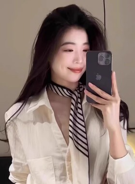 夏季韩版黑白条纹长条丝巾女