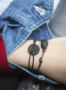 原创设计可调节手工木质牛皮绳