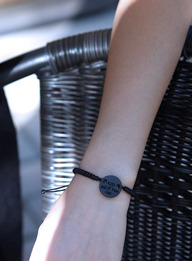 小礼物黑檀木复古情侣刻字手链