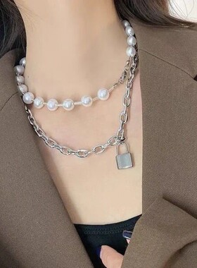 T家Hardwear珍珠项链竹节锁骨链手链马蹄扣手环男女款朋克粗链条