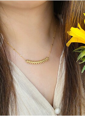 子弹头纯银镀18K玫瑰金项链笑脸吊坠微笑锁骨链轻奢高级感复古女