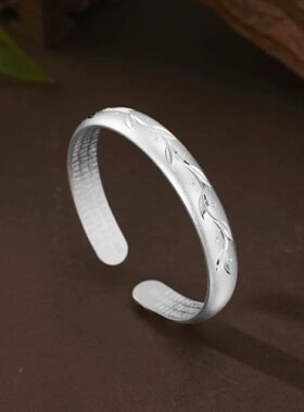 银手镯女纯银999足银实心开口光面贵妃心经镯子送妈妈母亲节礼物