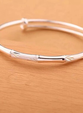 纯银足银999.9手镯光面推拉实心素圈年轻款饰品送女友礼物银镯子