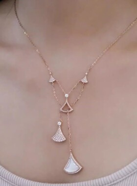 B家小裙子纯银镀18k玫瑰金项链白贝母扇形锁骨链扇子手链轻奢手环