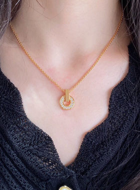 铜币吊坠铜钱纯银镀18K玫瑰金项链铜钱锁骨链轻奢毛衣链手链耳环