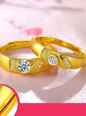 镀黄金心形情侣对戒