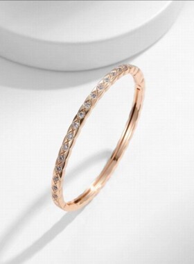 轻奢小众精致波浪细版菱格手镯女18K玫瑰金高级感手环送女朋友