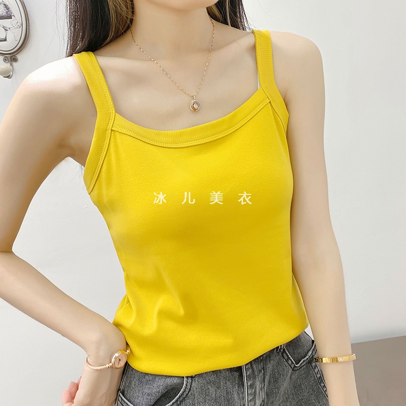 95%纯棉弹力小背心一体胸垫内衣短款遮副乳吊带女新款夏内搭打底