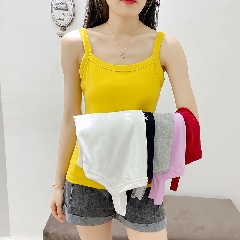 95%纯棉弹力小背心一体胸垫内衣短款遮副乳吊带女新款夏内搭打底