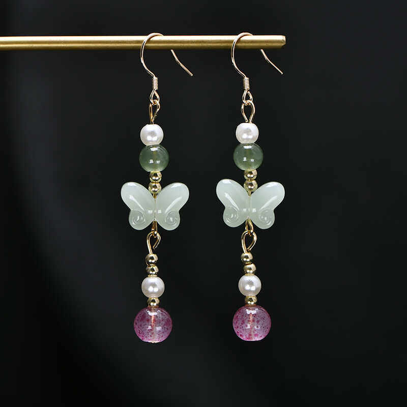 国潮水墨风蝴蝶流苏耳环女复古新中式长款耳坠轻奢高级感汉服耳饰,淘宝优惠券,粉丝福利购,淘宝优惠卷