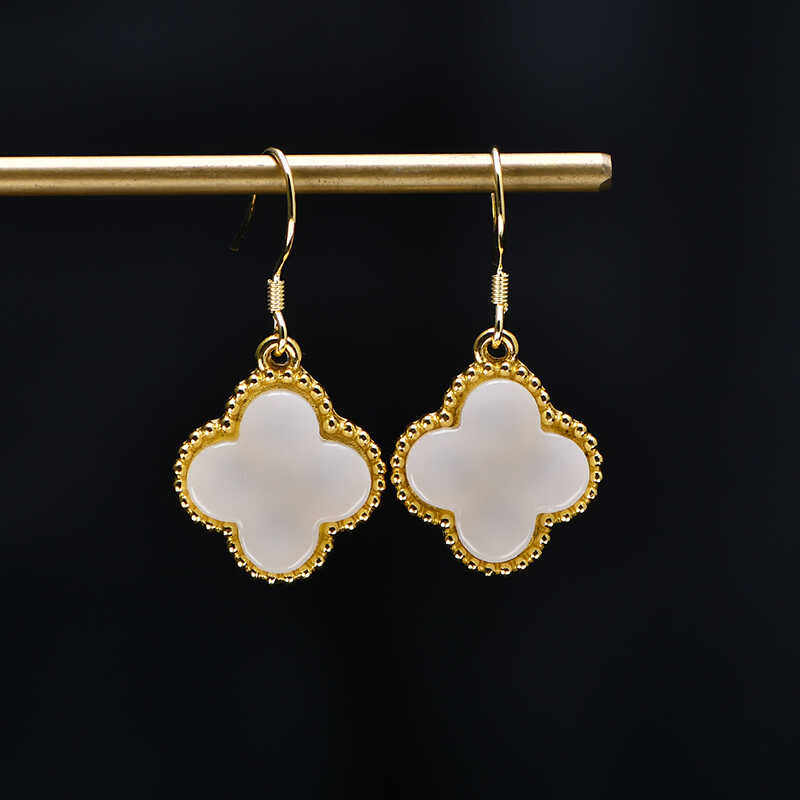 2024秋冬季新中式宫廷幸运四叶草仿玉石复古耳环网红简约气质耳坠,淘宝优惠券,粉丝福利购,淘宝优惠卷